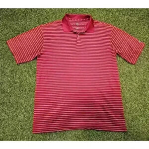 Nike Golf Polo Shirt Mens Large Red White Stripes Short Sleeve EUC